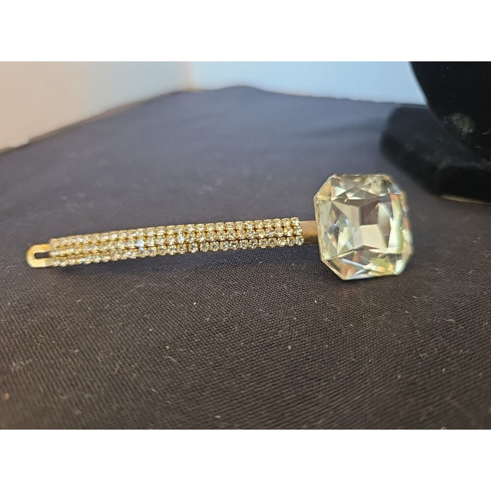 3 Clip Paris Goldtone & Rhinestones Bobby Pin Style Barrette 3.5" Glamour Dance